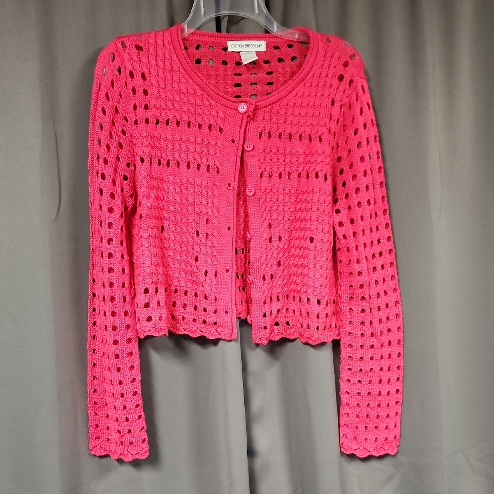 Cotton Emporium Fuchsia Open-Knit Cardigan
